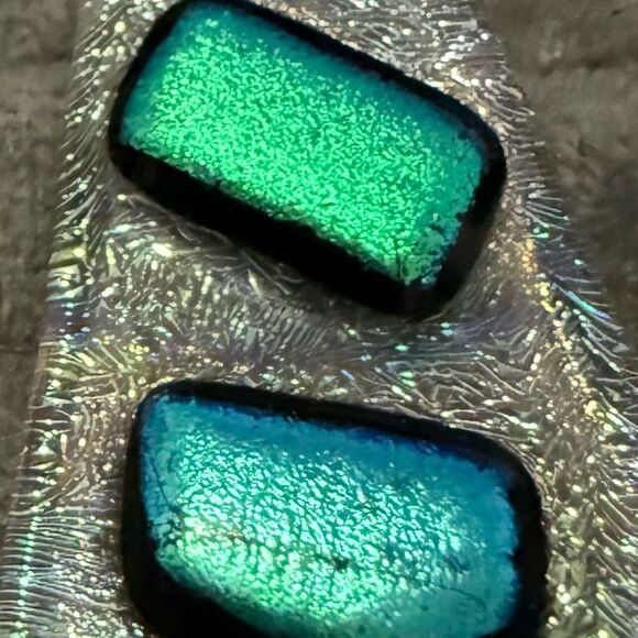 Set of 4 Modern Fused Glass Pendants – Bold Abstract Art with Iridescent Sparkle - Picture 10 of 17